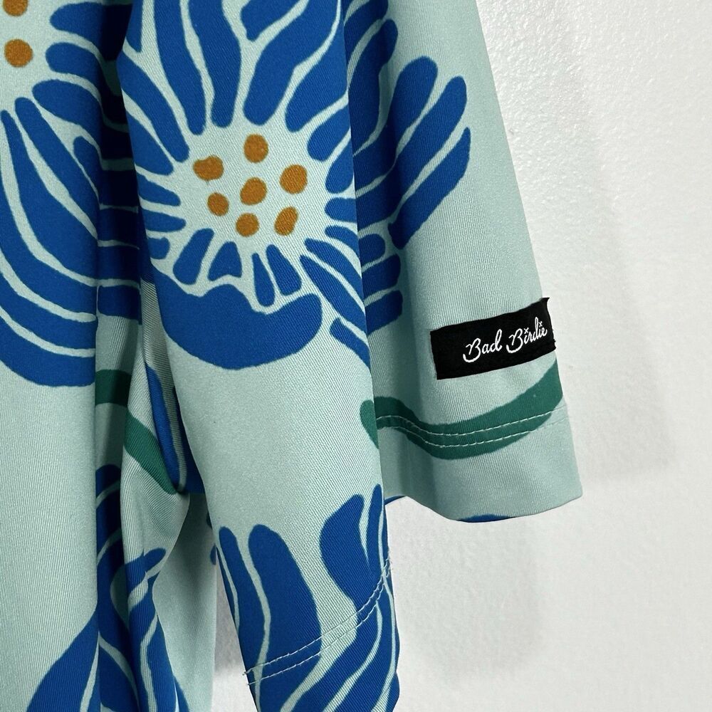 Bad Birdie Polo Shirt Golf Men's Size Medium Blue Floral Print Preppy Comfort - Picture 7 of 10